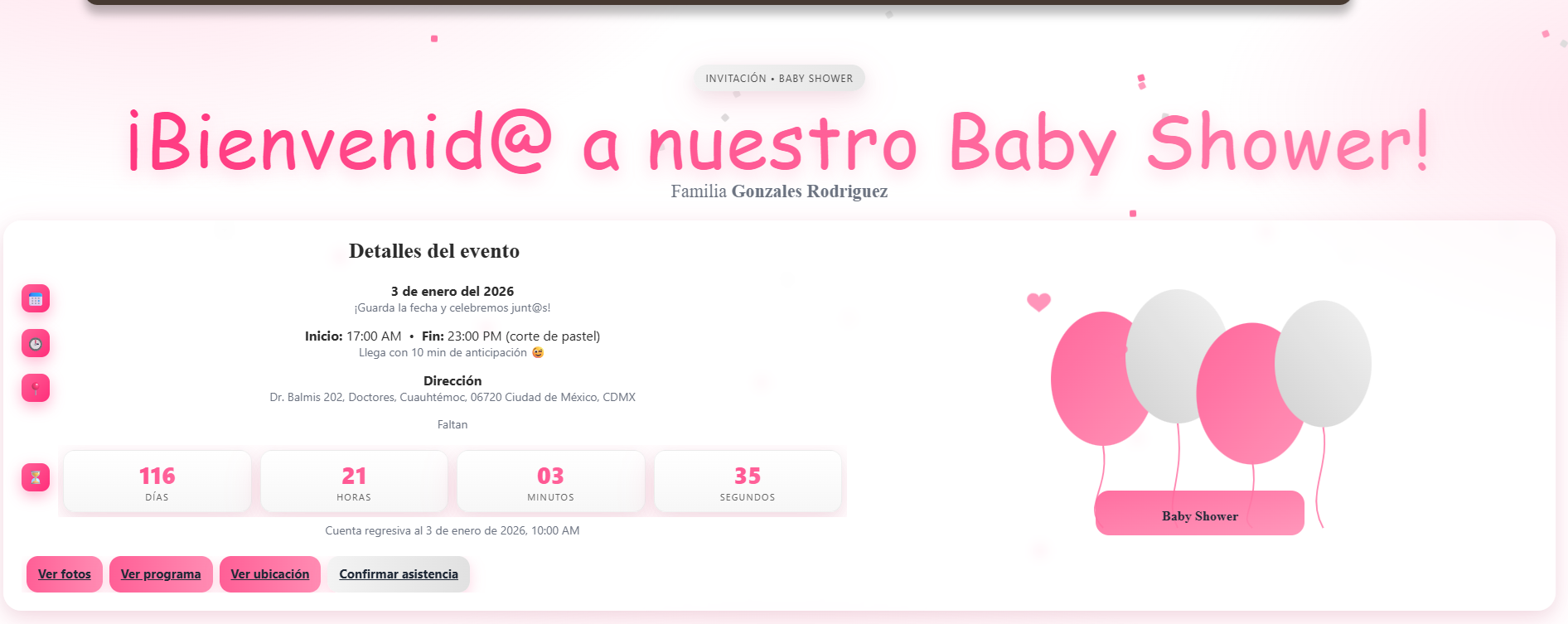 tarjeta gestion galeria, invitados y email 